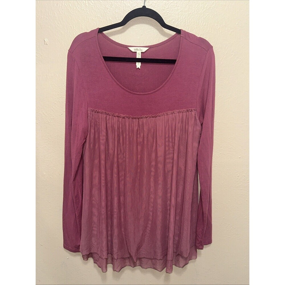 Matilda Jane Womens Tunic Top Long Sleeve Purple Mesh‎ Ruffle Size M